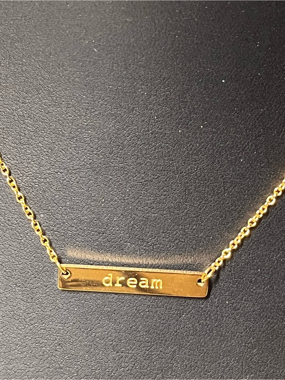 Gold tone'Dream' Bar Necklace for Women - Inspirational Everyday Pendant